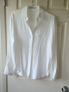 LINEN OR COTTON Mango  White Long-Sleeve Button-Up Dress Shirt